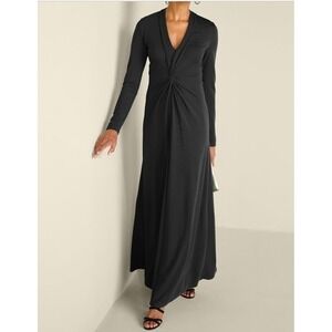 Soft‎ Surroundings Lagia Maxi Dress Large Black V-Neck Long Sleeve Pullover NWOT